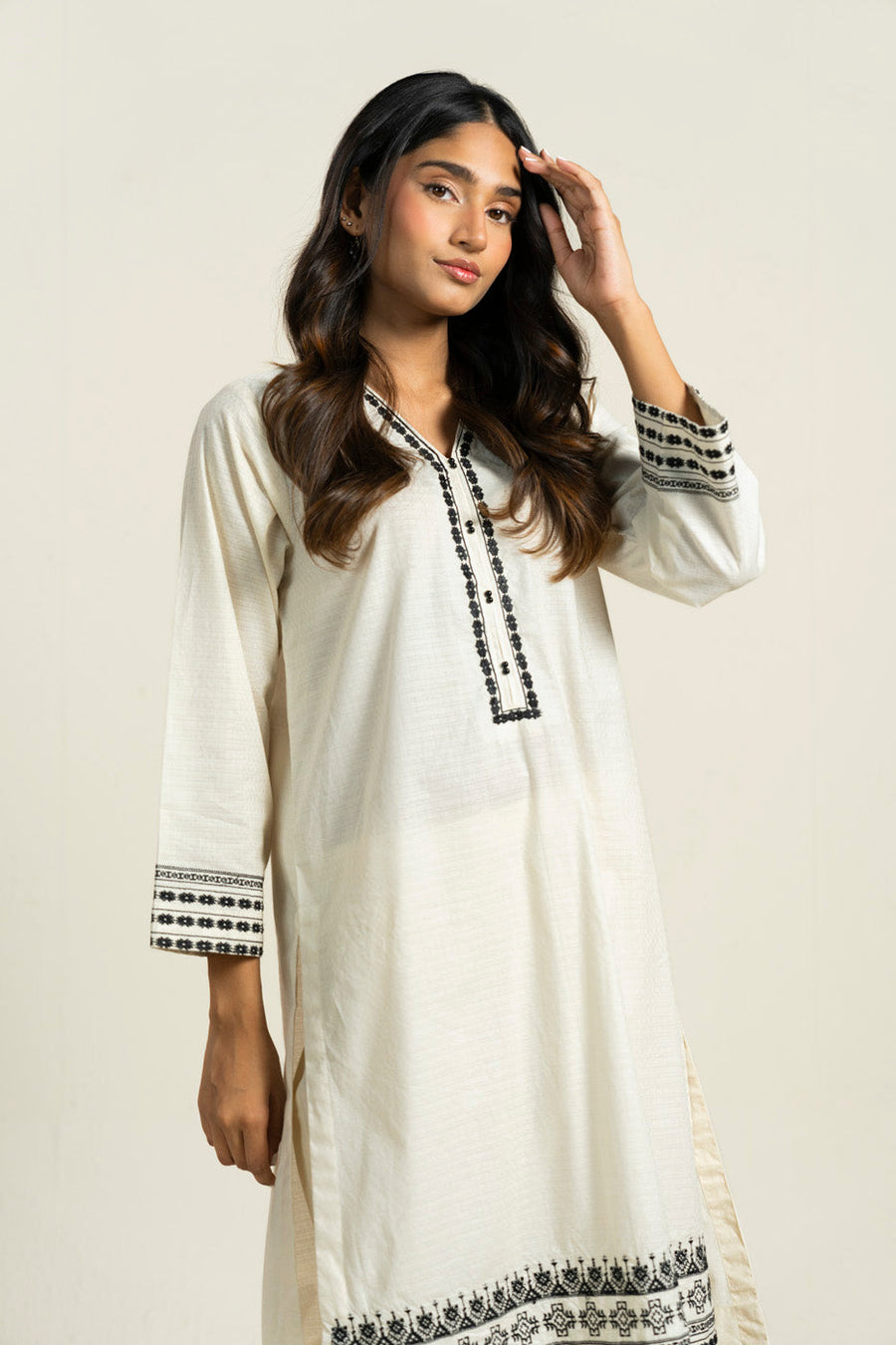 Ivory Dobby 2-Piece Salwar Kameez | Schiffli Border