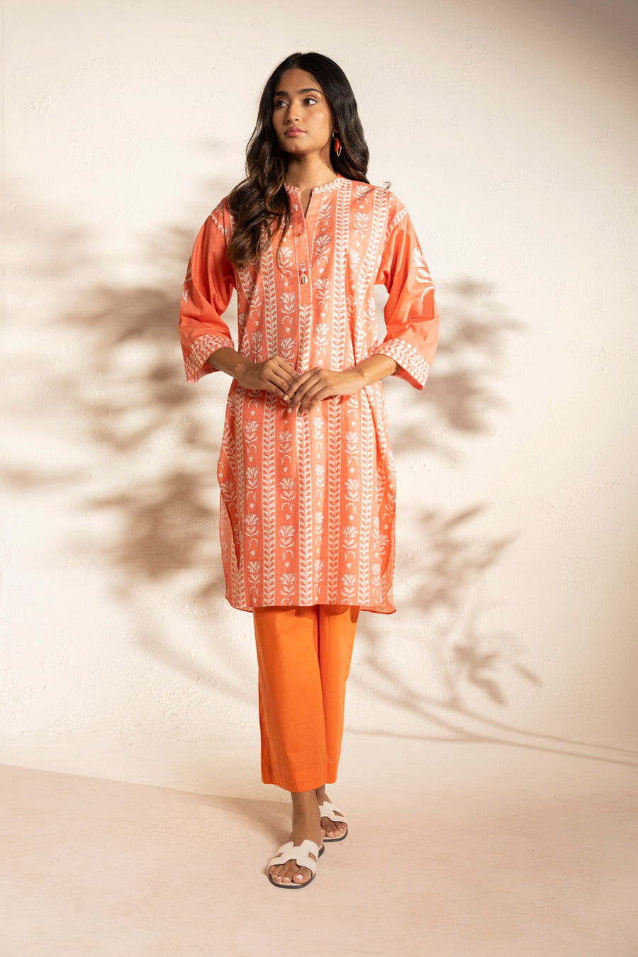 Coral Irish Linen 2-Piece Salwar Kameez | Resham Embroidery