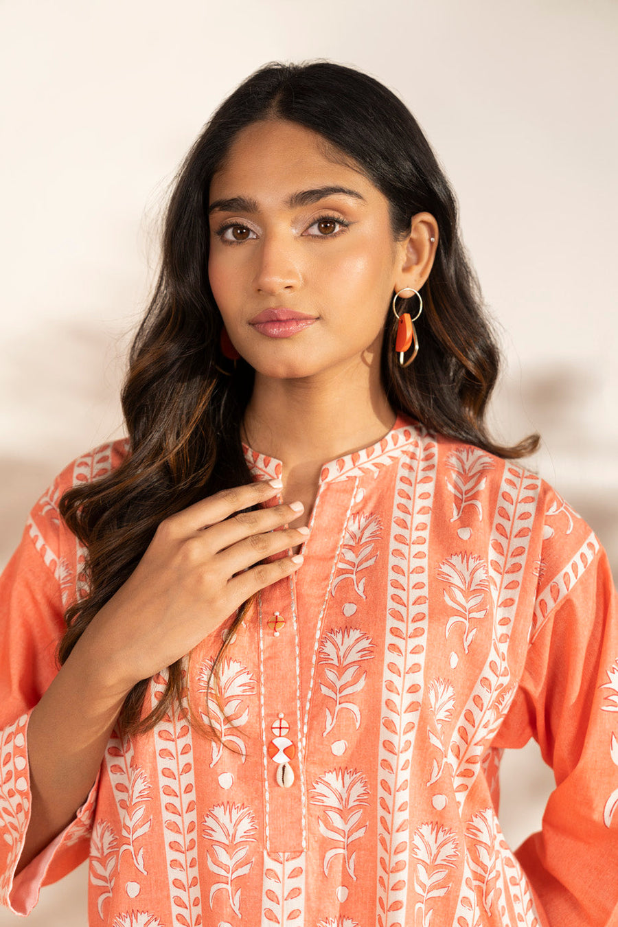 Coral Irish Linen 2-Piece Salwar Kameez | Resham Embroidery