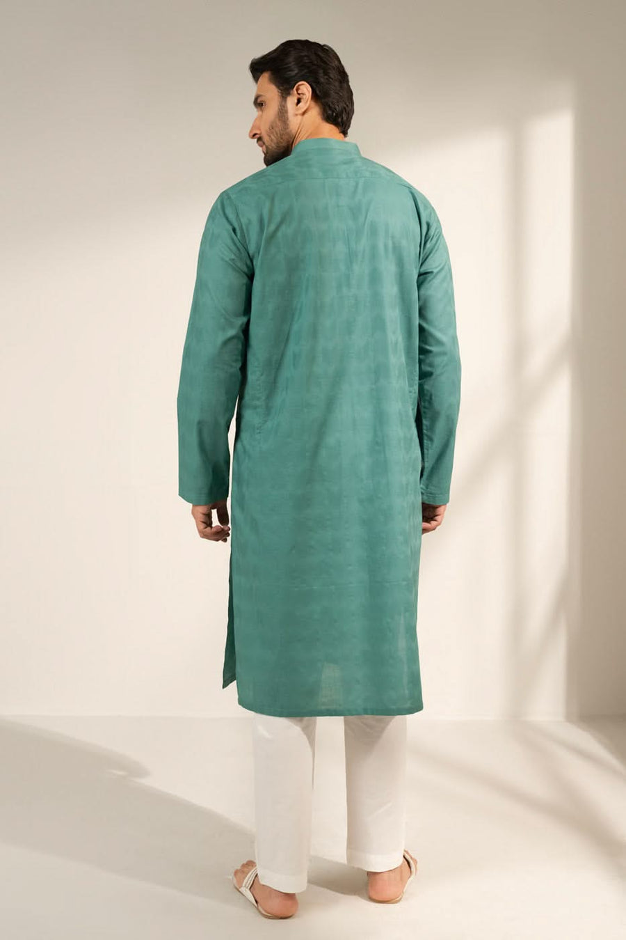 Sage Linen 2-Piece Kurta Set | Band Collar Minimalist