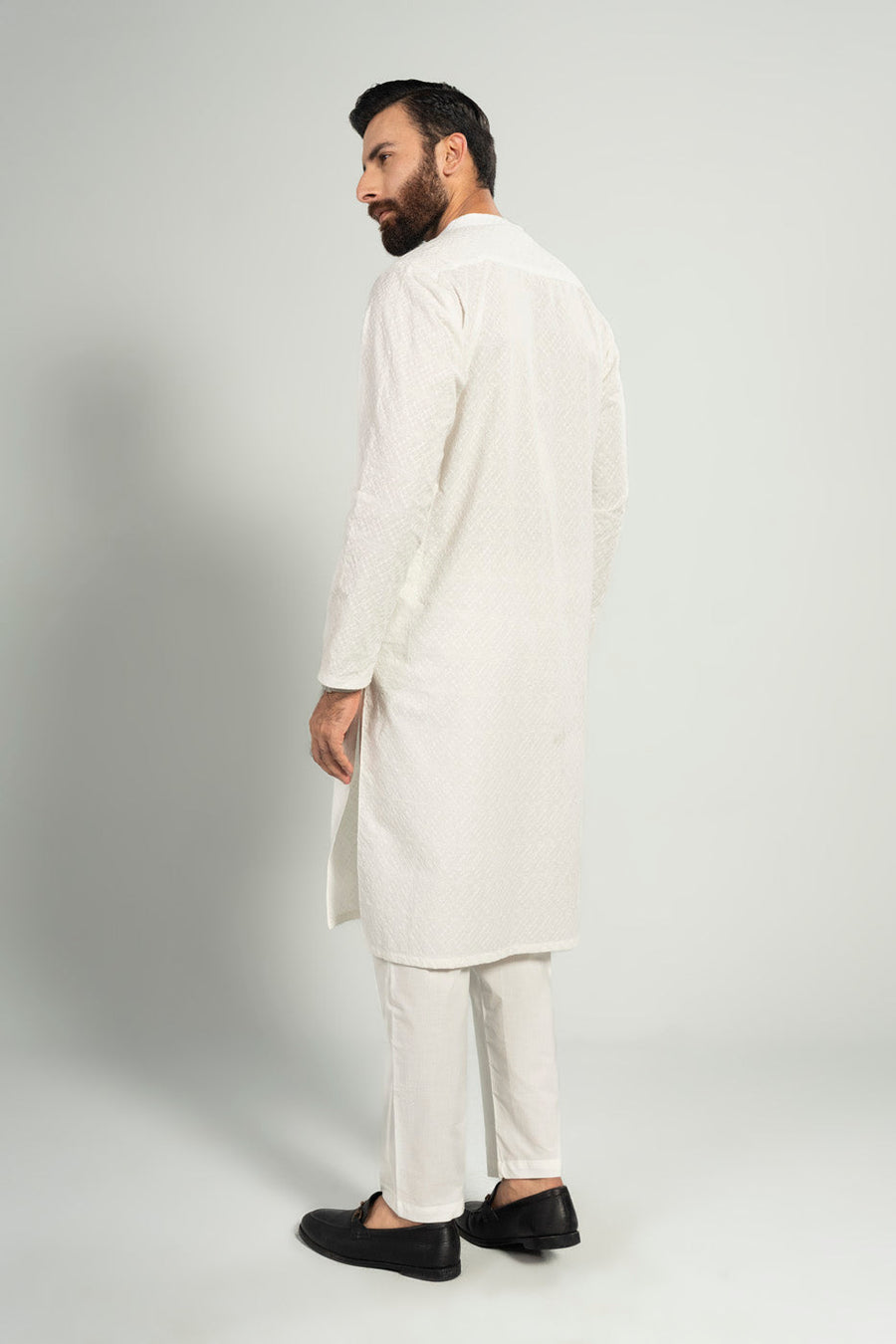 Ivory Blended Fabric 2-Piece Kurta | Minimalist Bend Collar