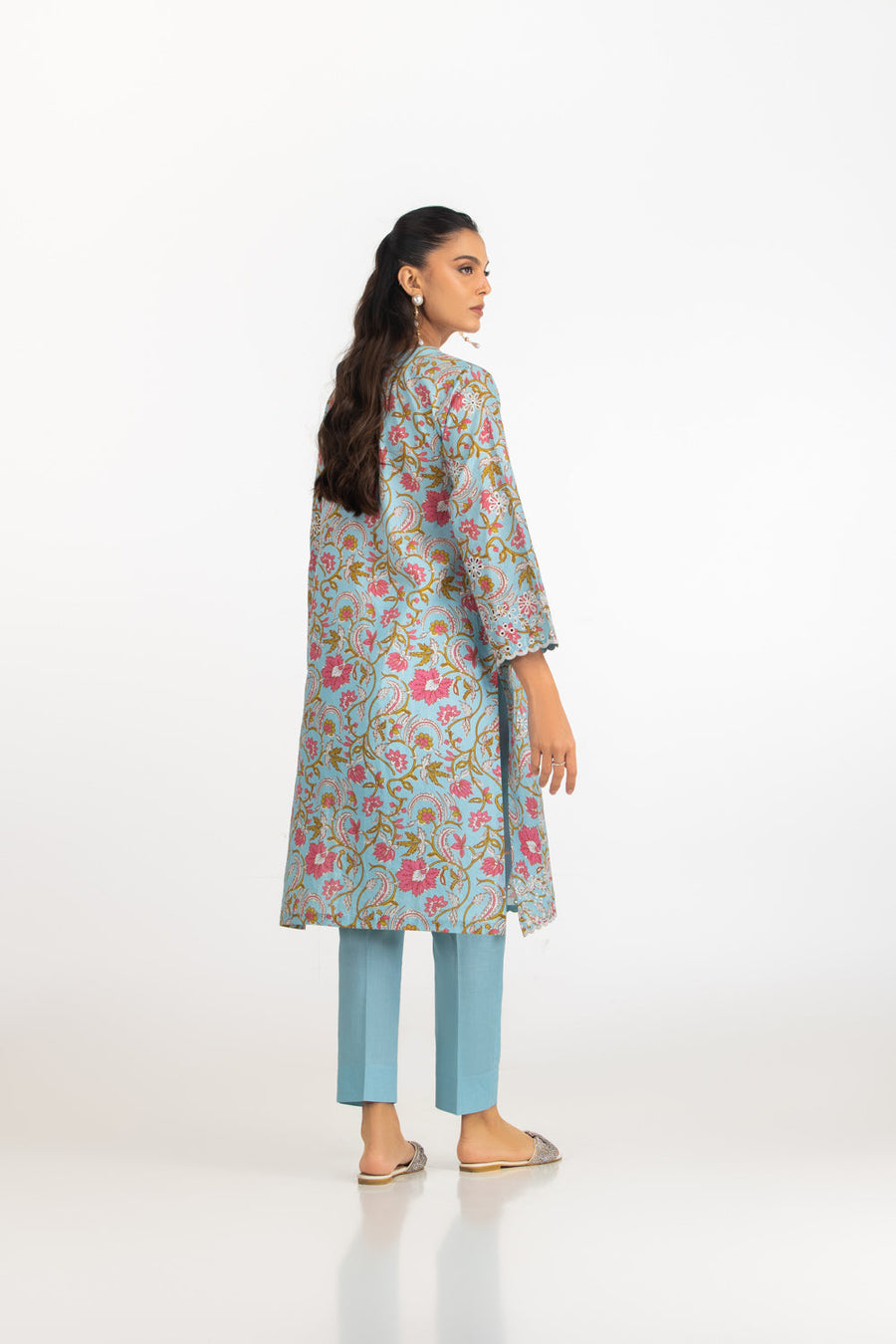 Blue Floral Embroidered Summer Co-Ord Set - Pehnaawaa