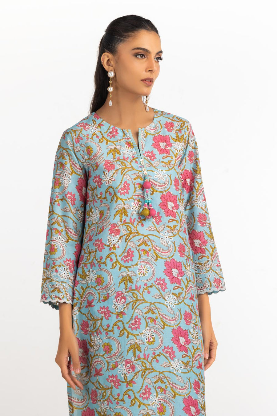 Blue Floral Embroidered Summer Co-Ord Set - Pehnaawaa