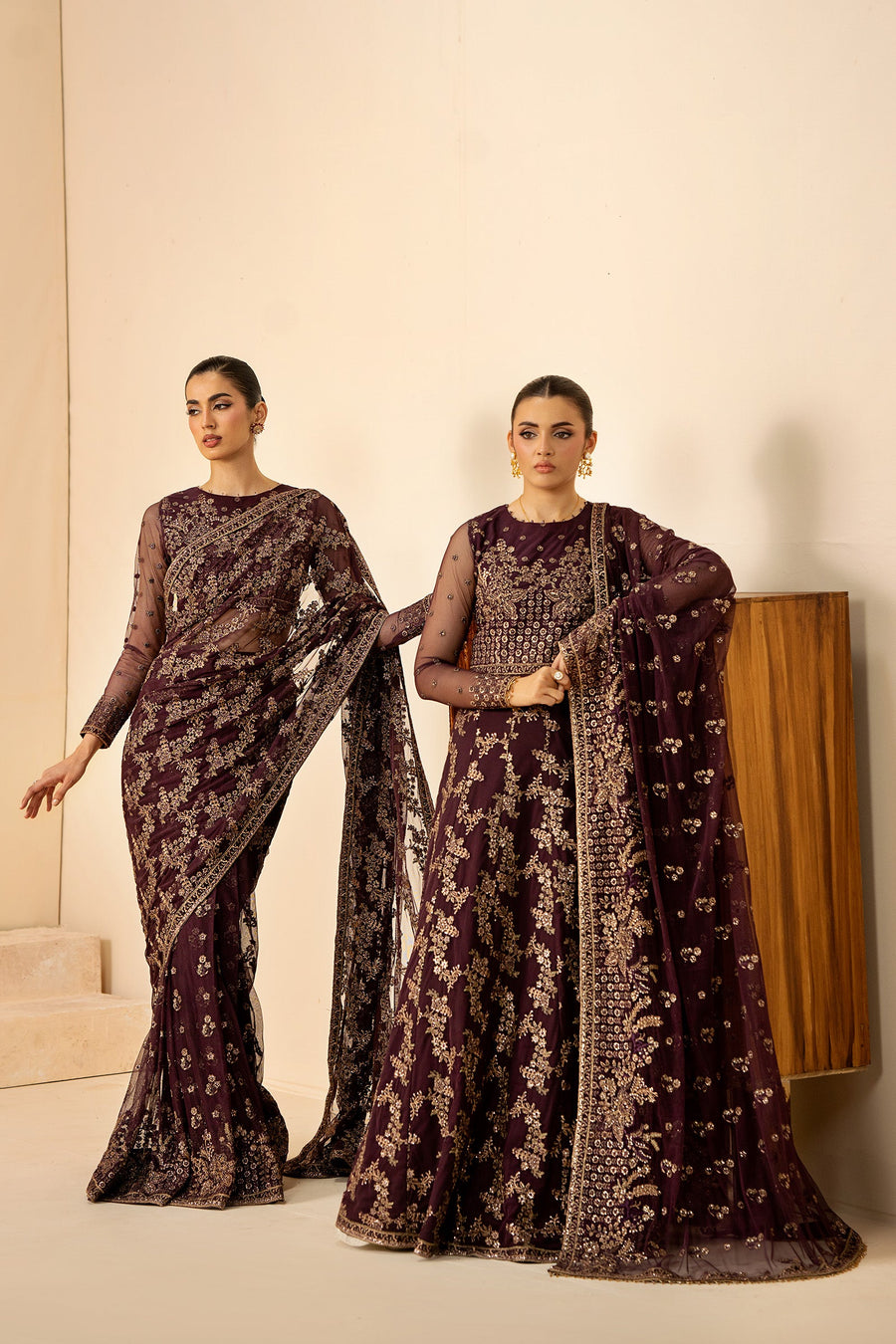 Deep Maroon Sequins Embroidered Net Anarkali Suit with Matching Dupatta