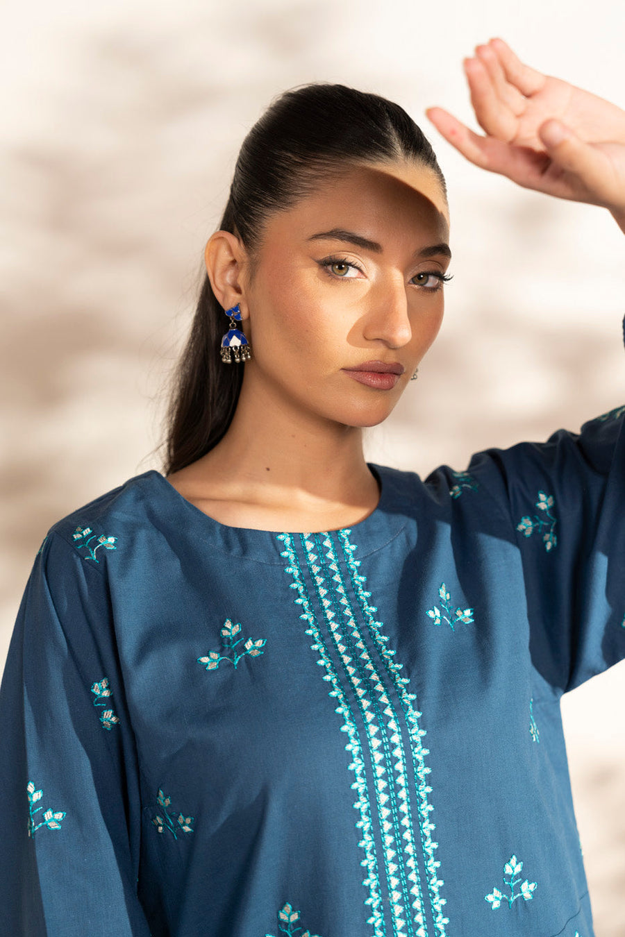 Slate Blue Lawn 2-Piece Salwar Kameez | Resham Embroidery