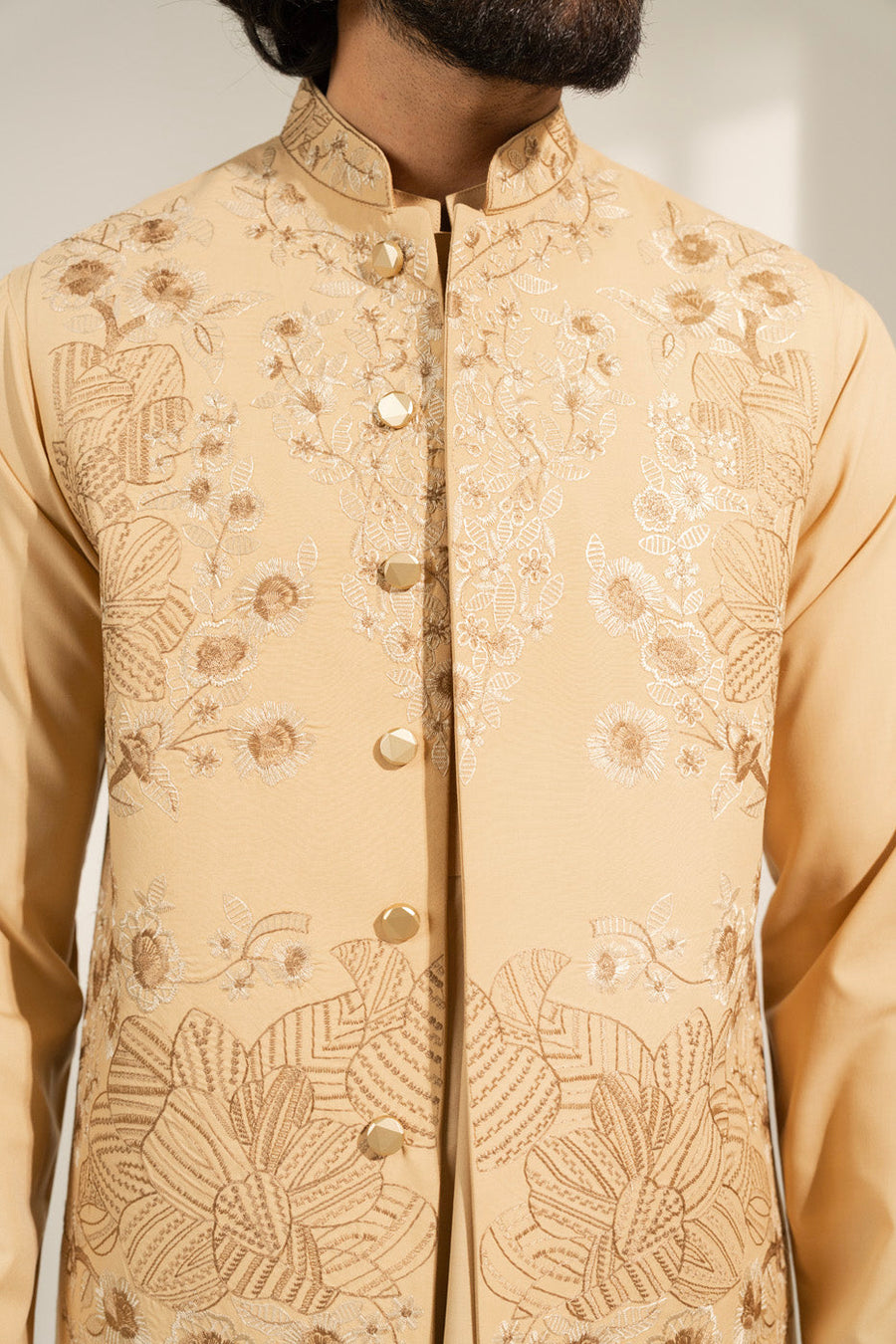Cream Silk 3-Piece Kurta Set | Zardosi Embroidered Vest