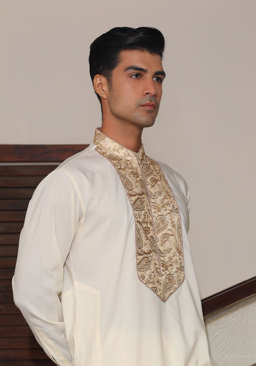 Premium Poly Viscose Vanilla Ice Embroidered Suit
