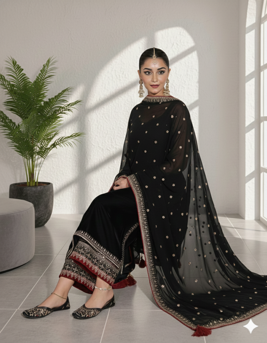 Black Desire 3 piece Embroidered Luxury Pret For Women