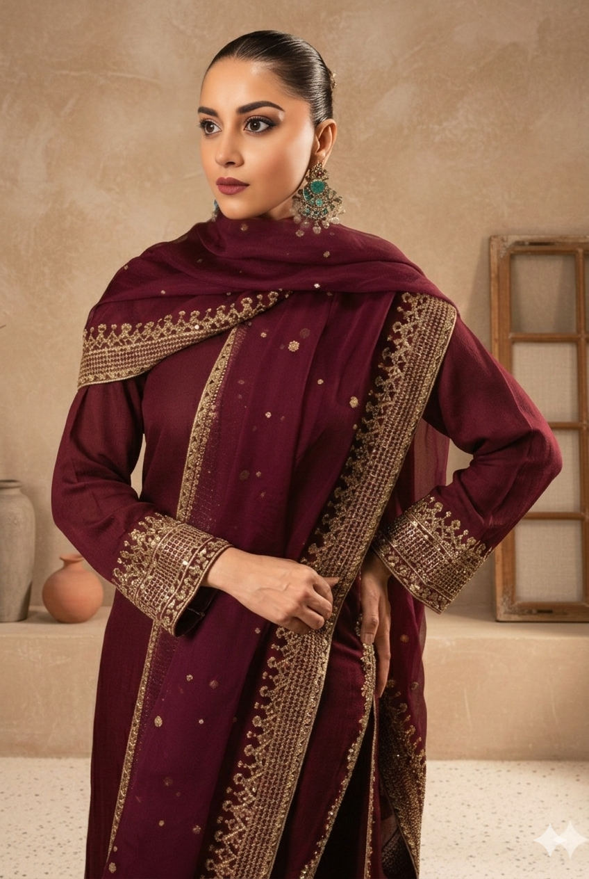 Maroon Pearl – 3 Piece Lawn Suit
