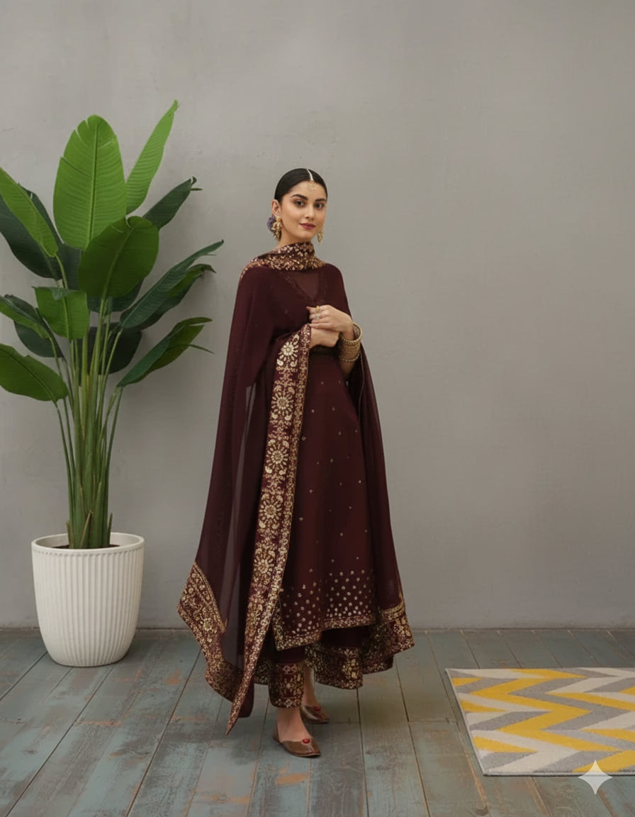 Mahroon Grace 3 piece Embroidered Luxury Pret For Women
