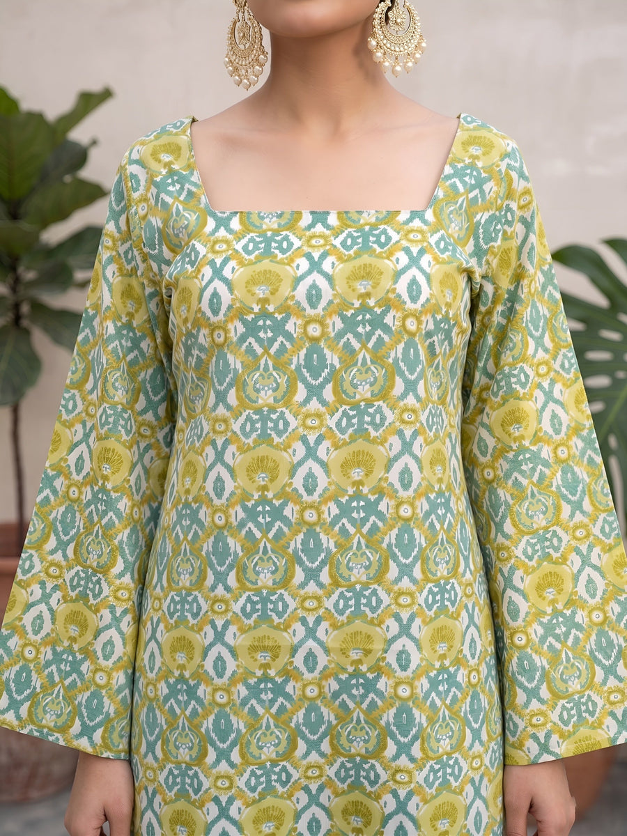 Printed Straight Kurta with Three Quarter Sleeves - Pehnaawaa