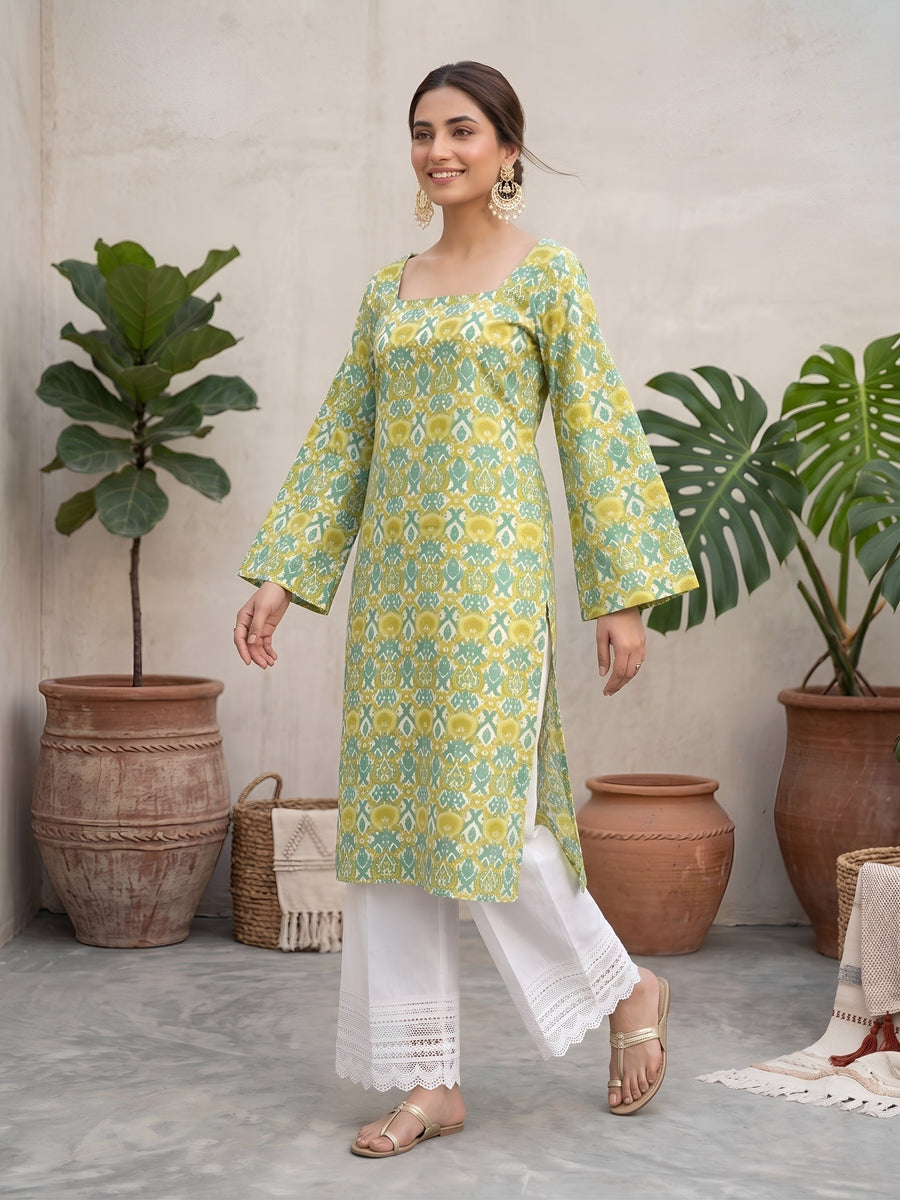 Printed Straight Kurta with Three Quarter Sleeves - Pehnaawaa