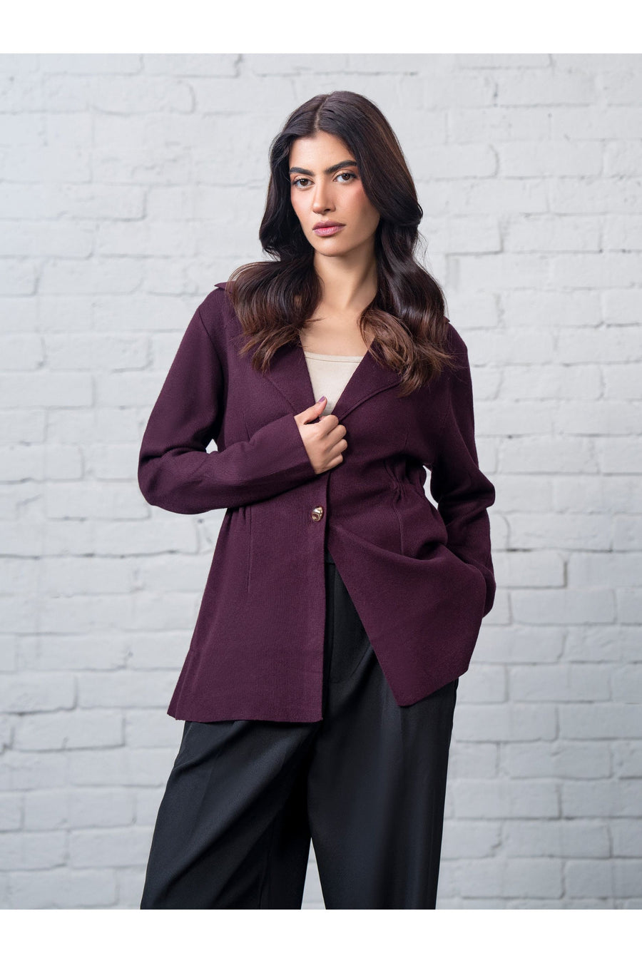 Plum Wool Blend 2-Piece Blazer | Tailored Notch Lapel