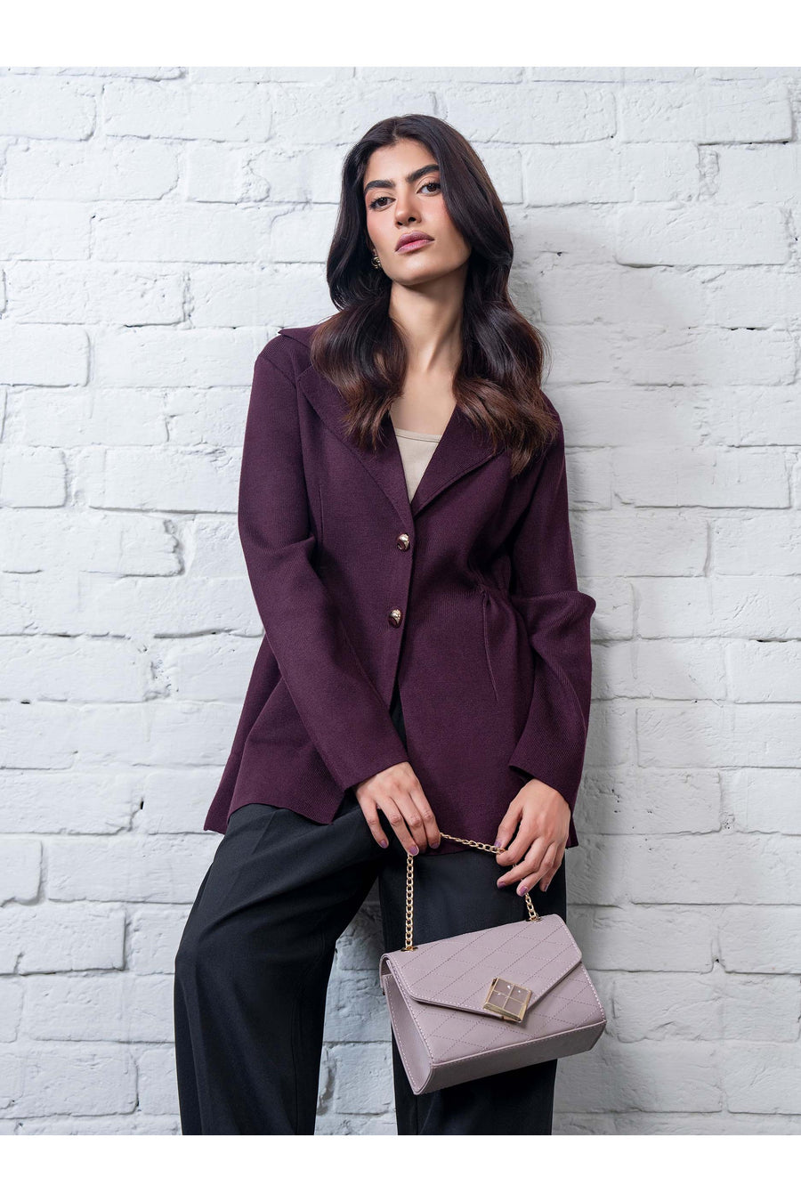 Plum Wool Blend 2-Piece Blazer | Tailored Notch Lapel