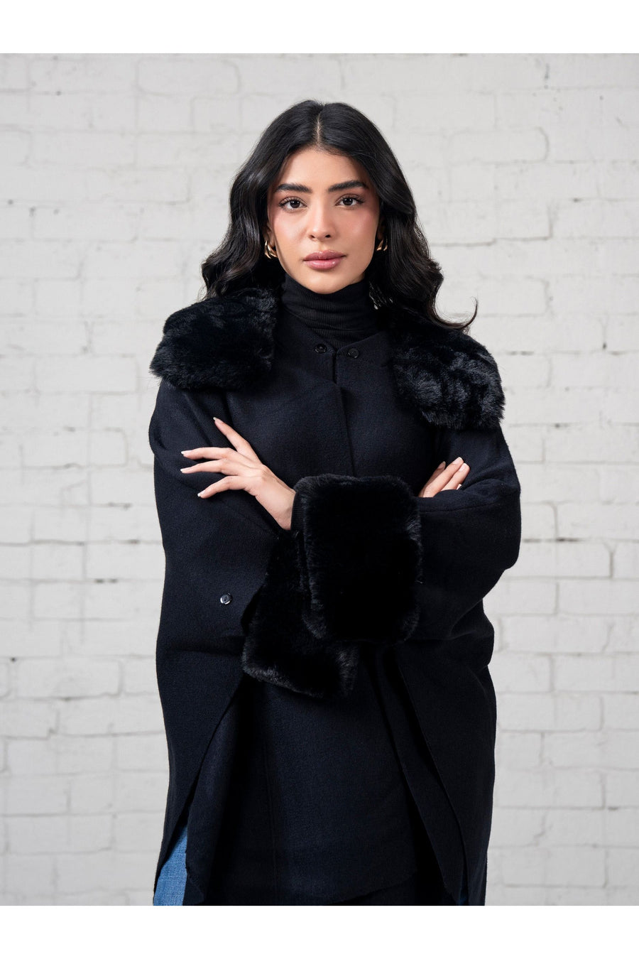 Midnight Wool Blend 2-Piece Cardigan | Fur-Trimmed Collar