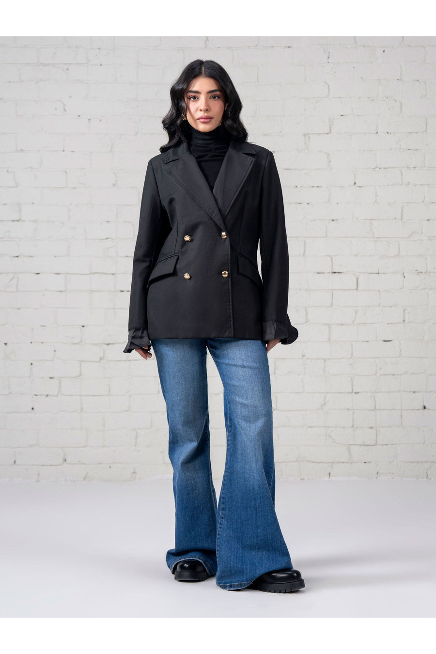 Midnight Blended Organza 1-Piece Blazer | Ruffled Cuff
