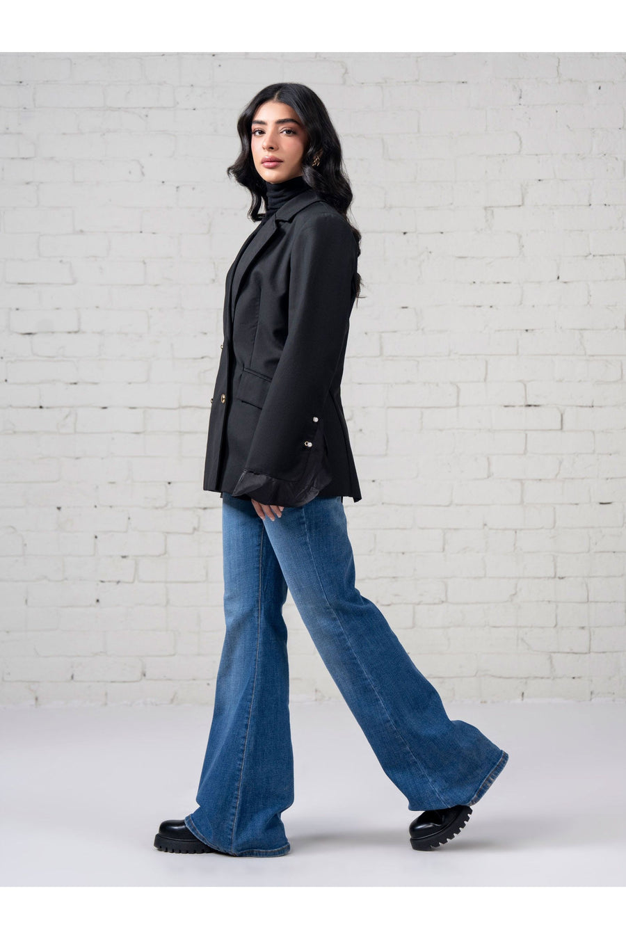 Midnight Blended Organza 1-Piece Blazer | Ruffled Cuff