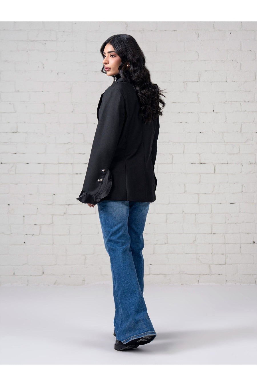Midnight Blended Organza 1-Piece Blazer | Ruffled Cuff
