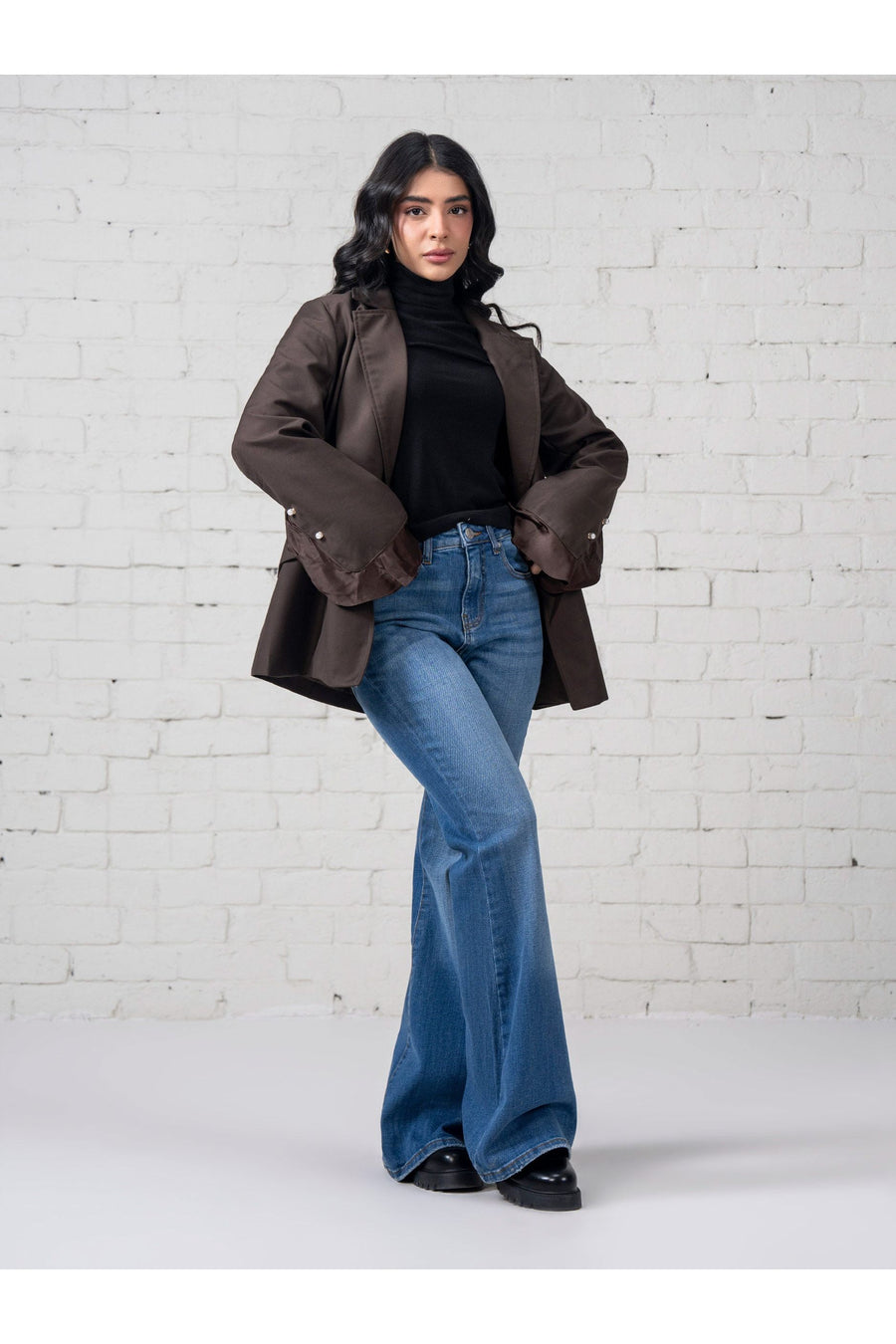 Chocolate Brown Organza Blend 1-Piece Blazer | Organza Cuff Detail