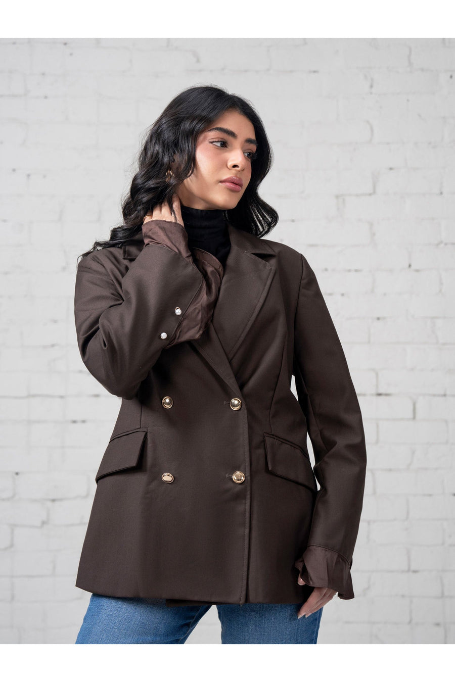 Chocolate Brown Organza Blend 1-Piece Blazer | Organza Cuff Detail