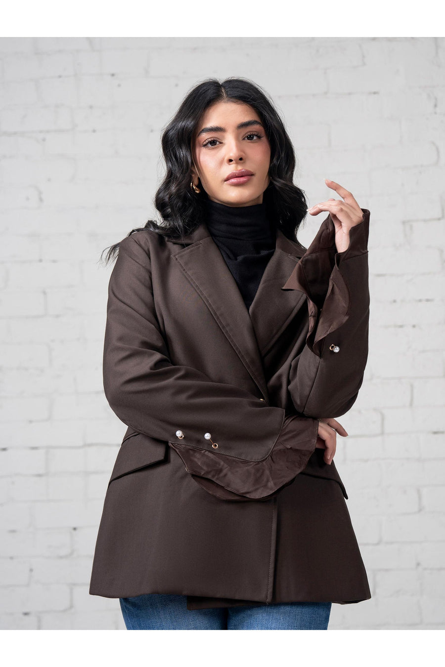 Chocolate Brown Organza Blend 1-Piece Blazer | Organza Cuff Detail