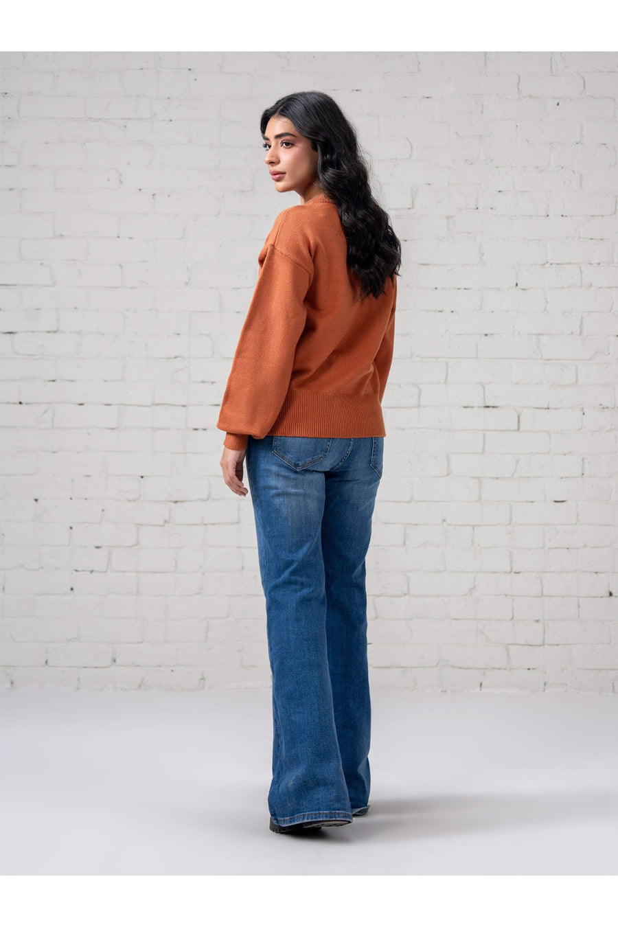 Rust Wool Blend 1-Piece Cardigan | Pearl Button Detail