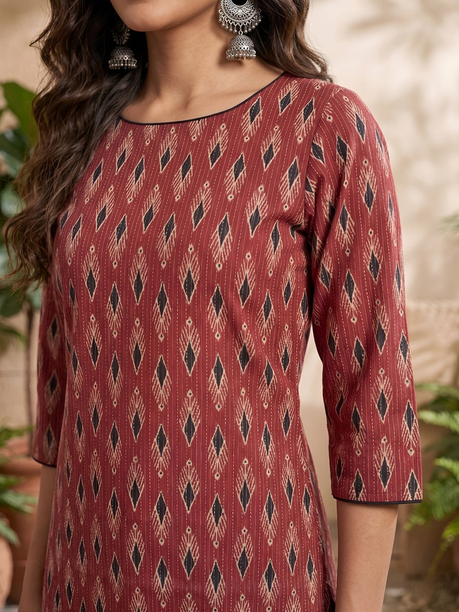 Printed Straight Kurta with Three Quarter Sleeves - Pehnaawaa