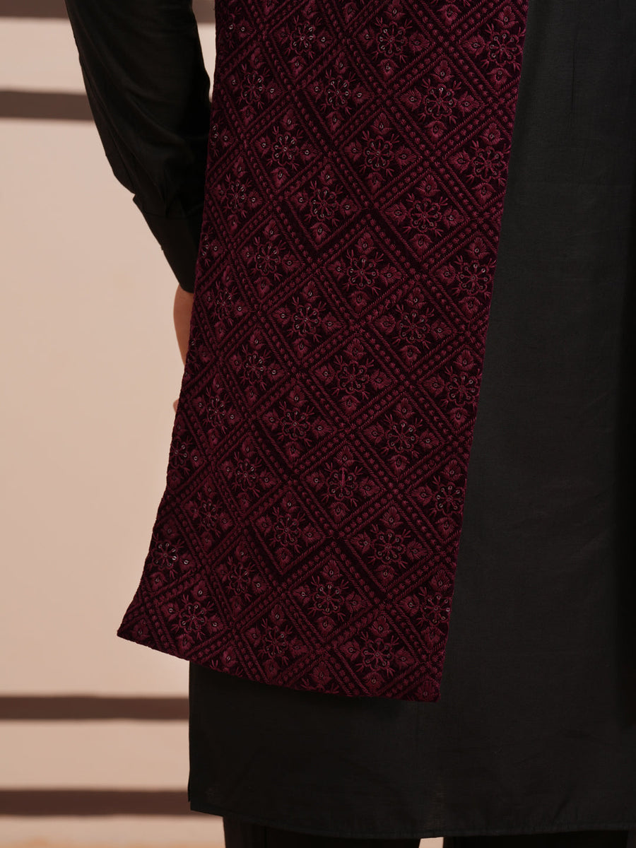 Purple Embroidered Long Shrug with Kurta Pyjama Set (JOKPWCS 592B 4145 Purple )