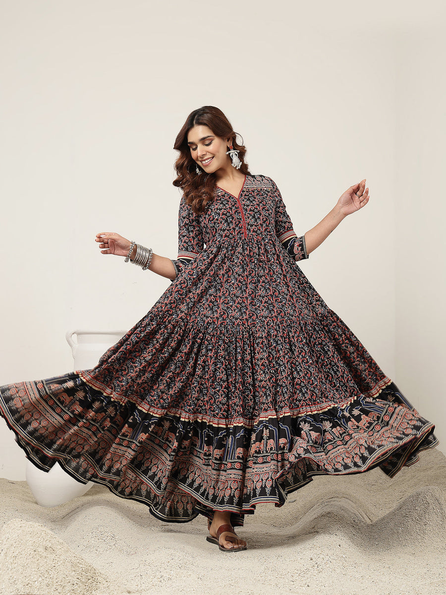 Flared Cotton Printed Kurta - Pehnaawaa
