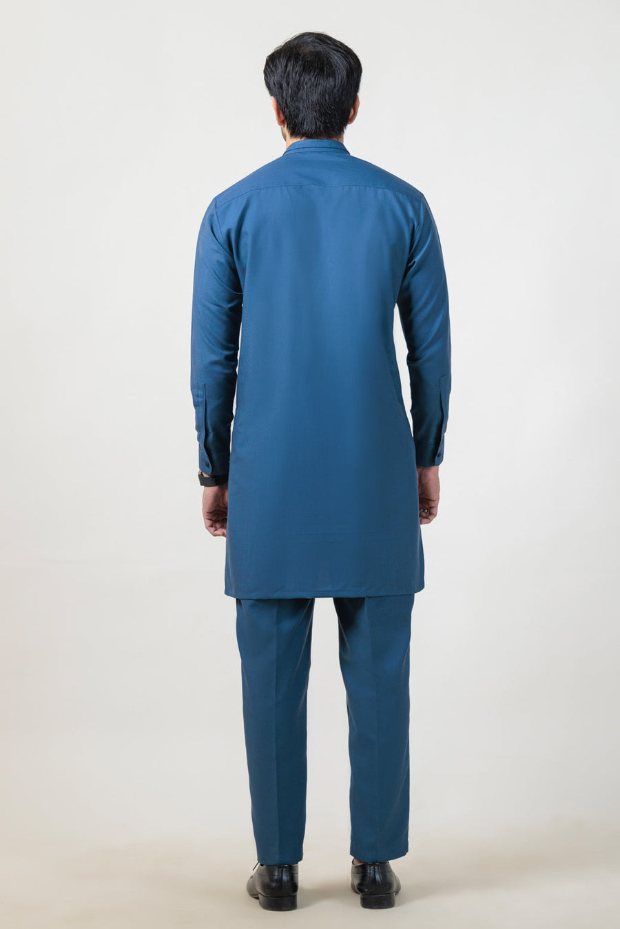 Slate Blue Mulberry Silk 2-Piece Kurta Suit | Mandarin
