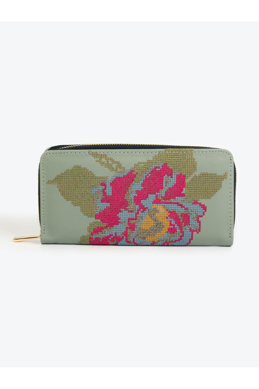 Mint Embroidered Wallet For Daily Use With Elegant Charm