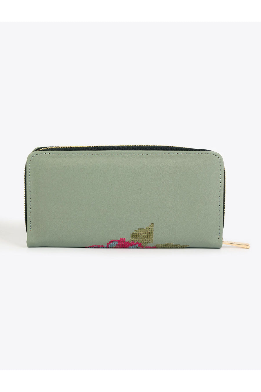 Mint Embroidered Wallet For Daily Use With Elegant Charm