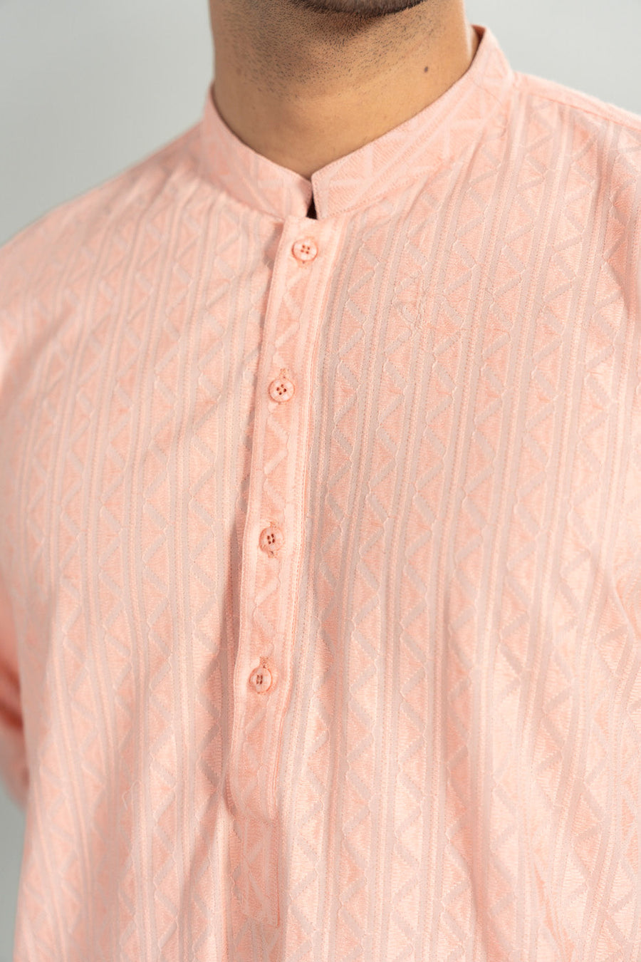 Tea Pink Linen 2-Piece Kurta Set | Mandarin Collar