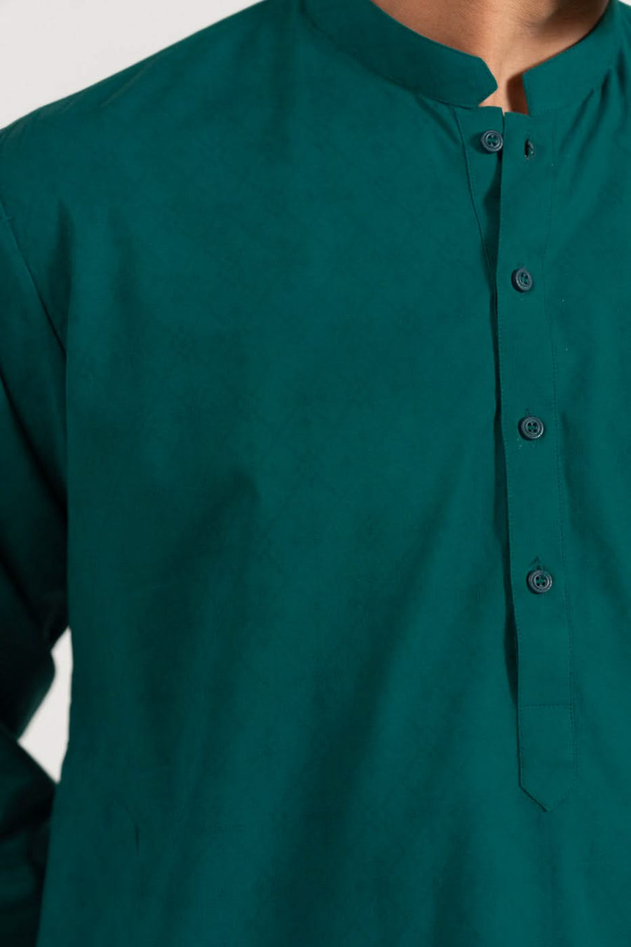 Teal Mulberry Silk 2-Piece Kurta | Band Collar