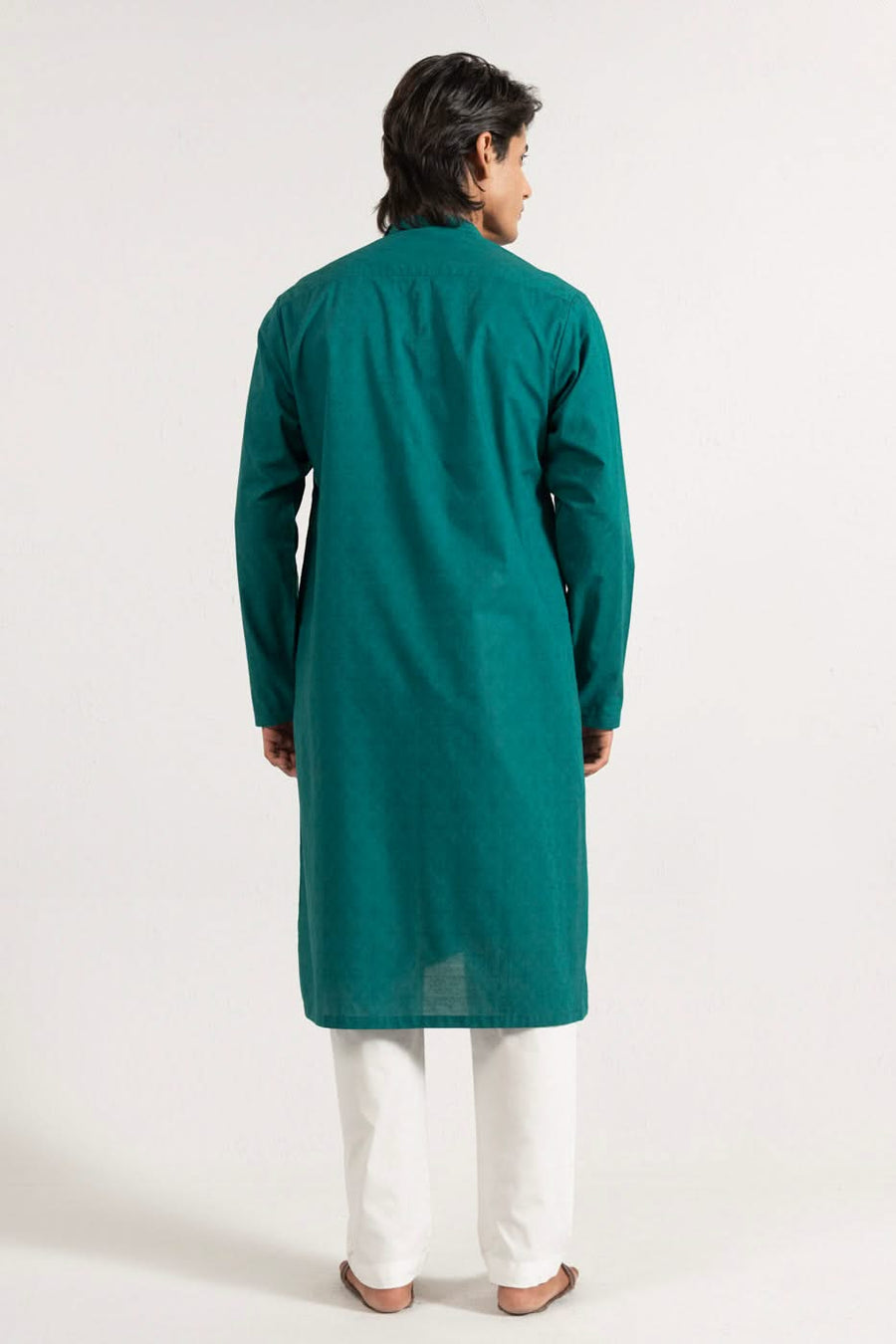 Teal Mulberry Silk 2-Piece Kurta | Band Collar