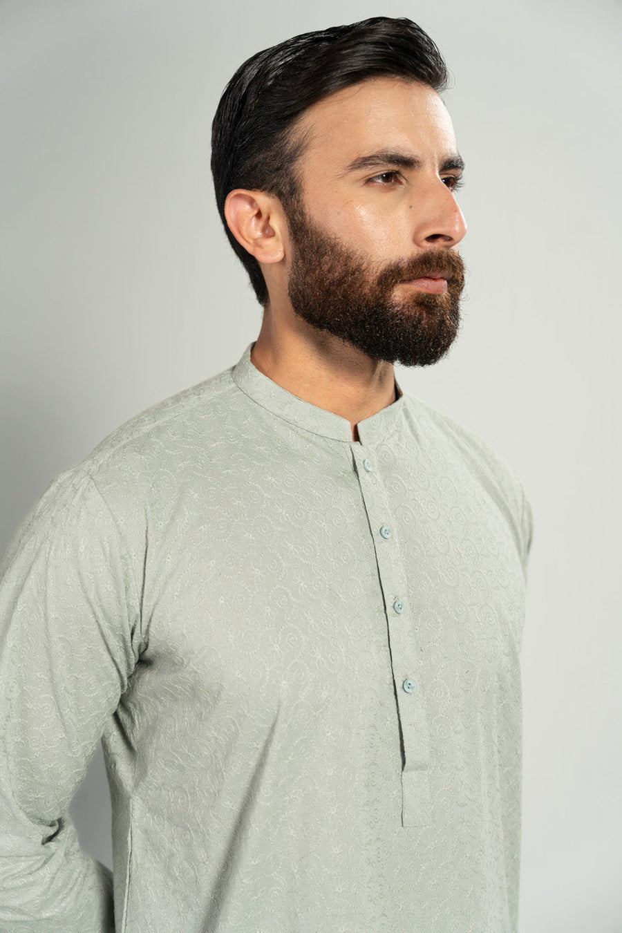 Sage Cotton 2-Piece Kurta Set | Henley Neckline