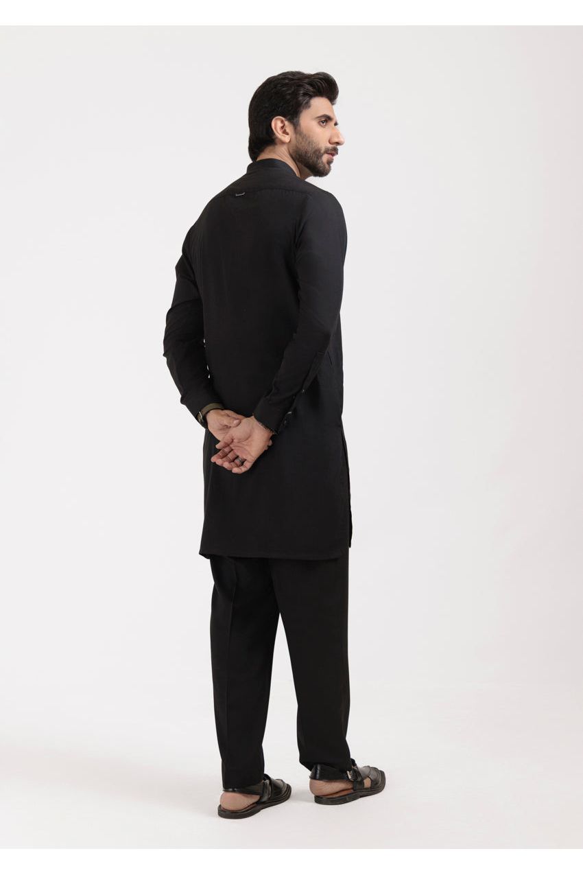 Midnight Cotton Blend 2-Piece Kurta | Button-Front Formal