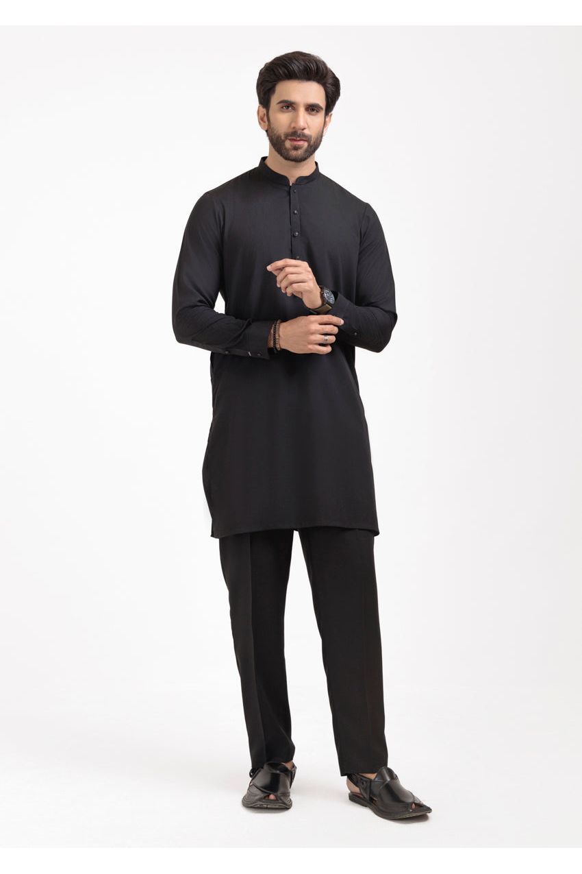 Midnight Cotton Blend 2-Piece Kurta | Button-Front Formal