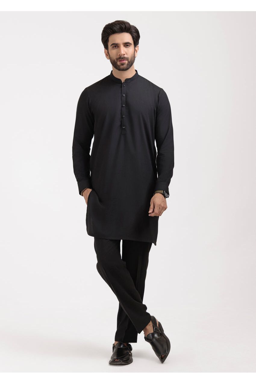 Midnight Cotton Blend 2-Piece Kurta | Button-Front Formal