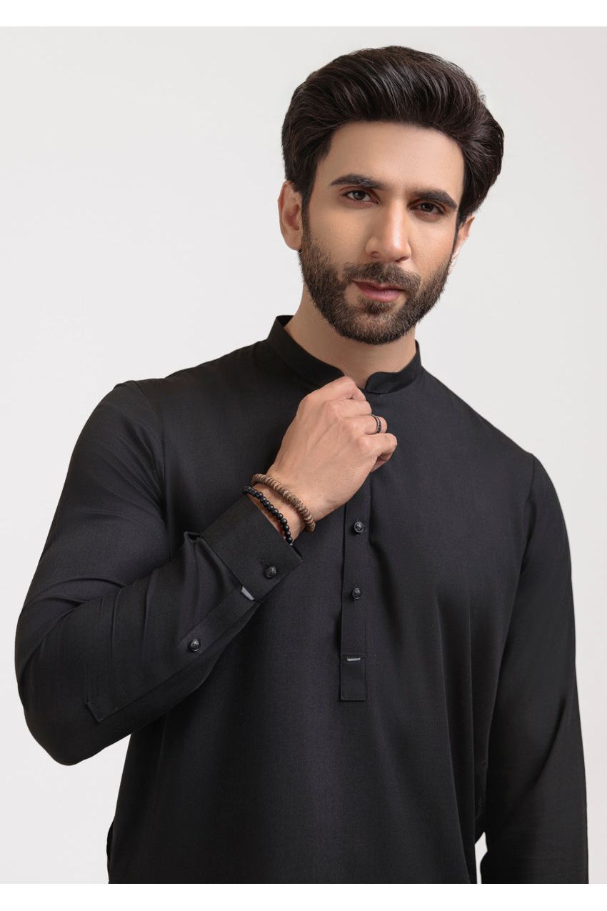 Midnight Cotton Blend 2-Piece Kurta | Button-Front Formal