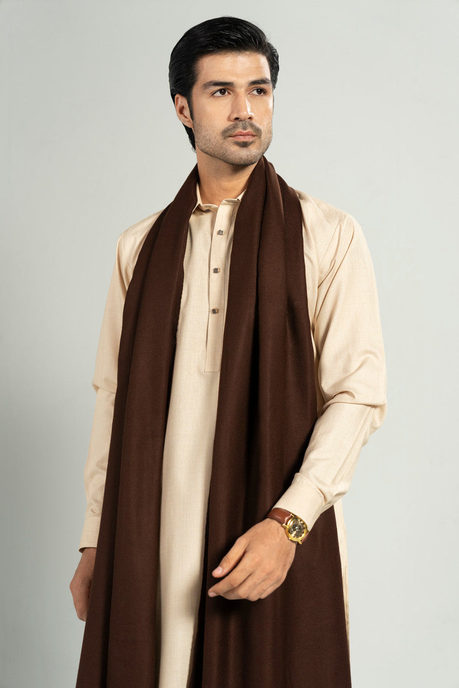 Chocolate Brown Acrylic Shawl | Fringed Luxury Wrap
