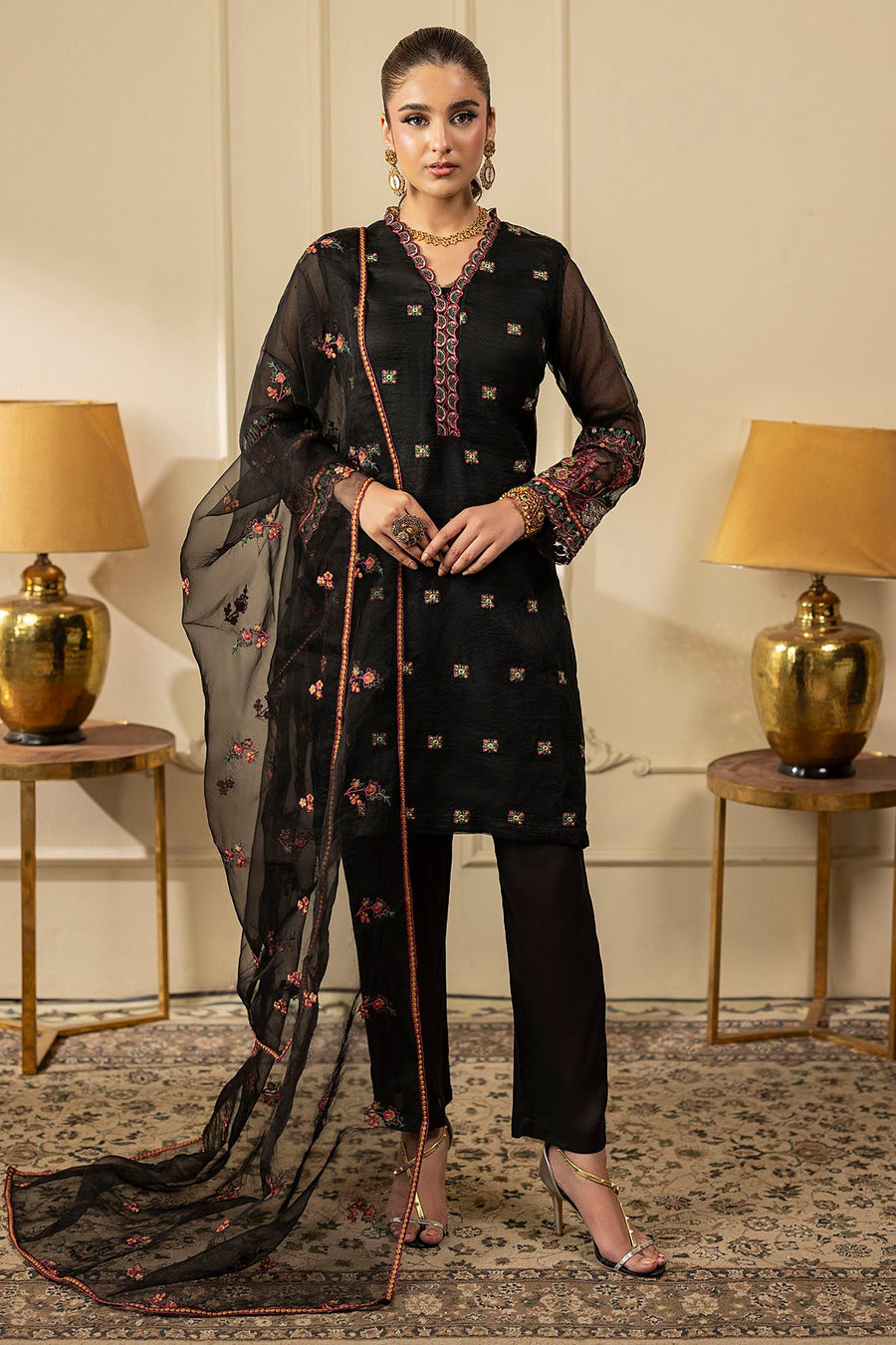 3581-NANCY EMBROIDERED SILK NET STITCHED