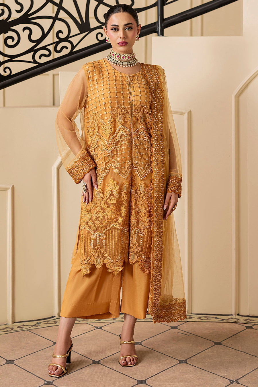5331-SPHENE EMBROIDERED SILK NET STITCHED