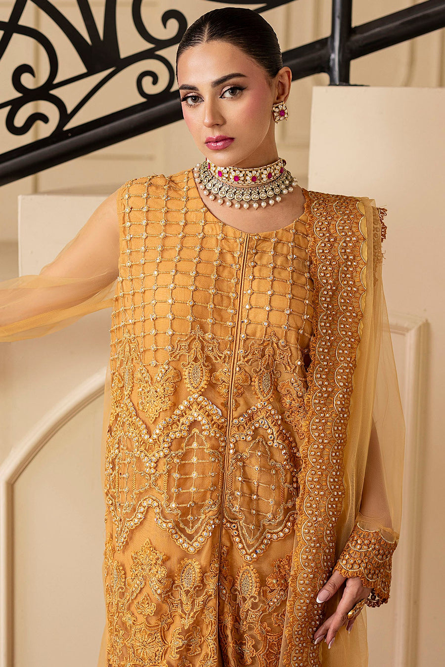 5331-SPHENE EMBROIDERED SILK NET STITCHED