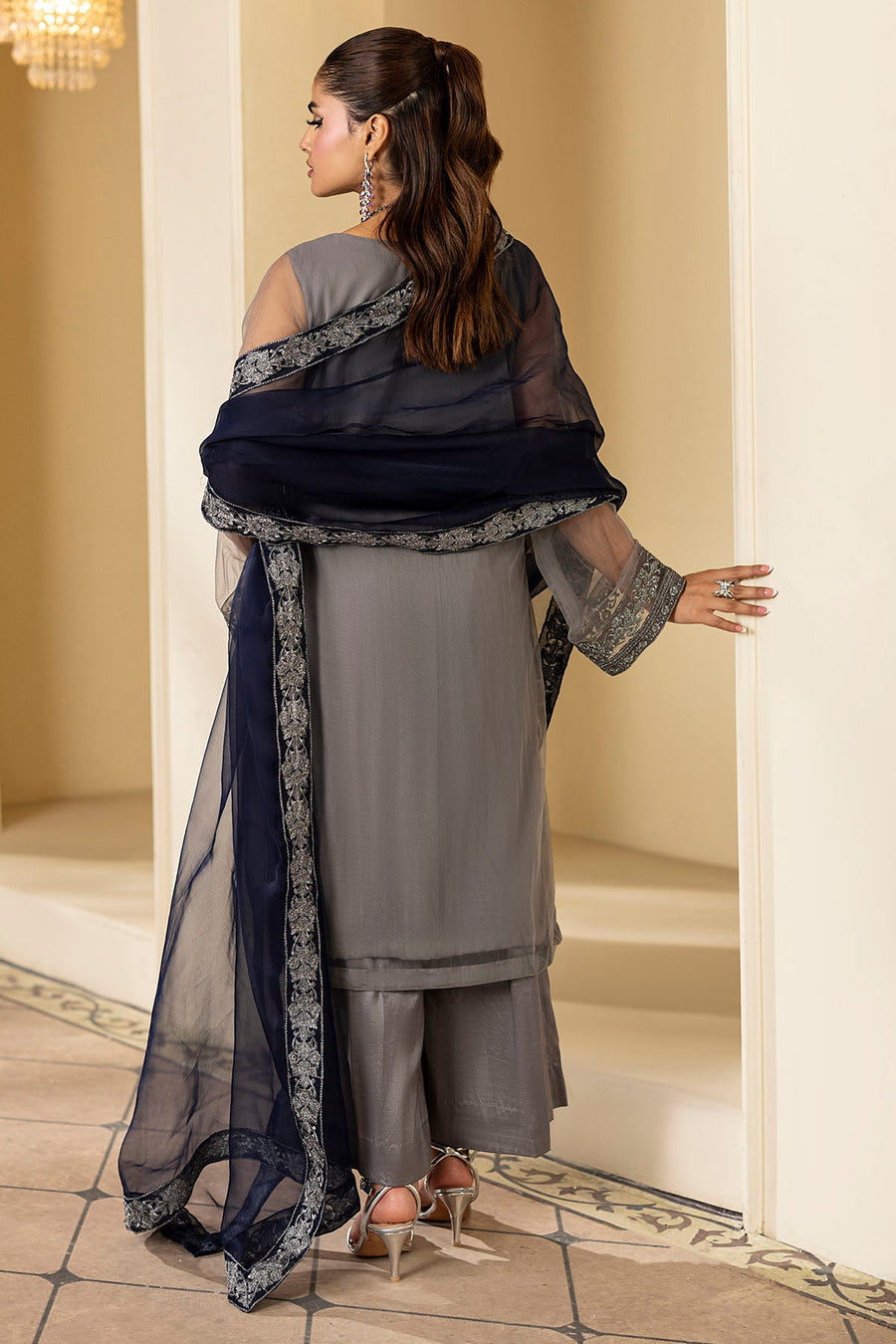 5336-ESME EMBROIDERED SILK NET STITCHED
