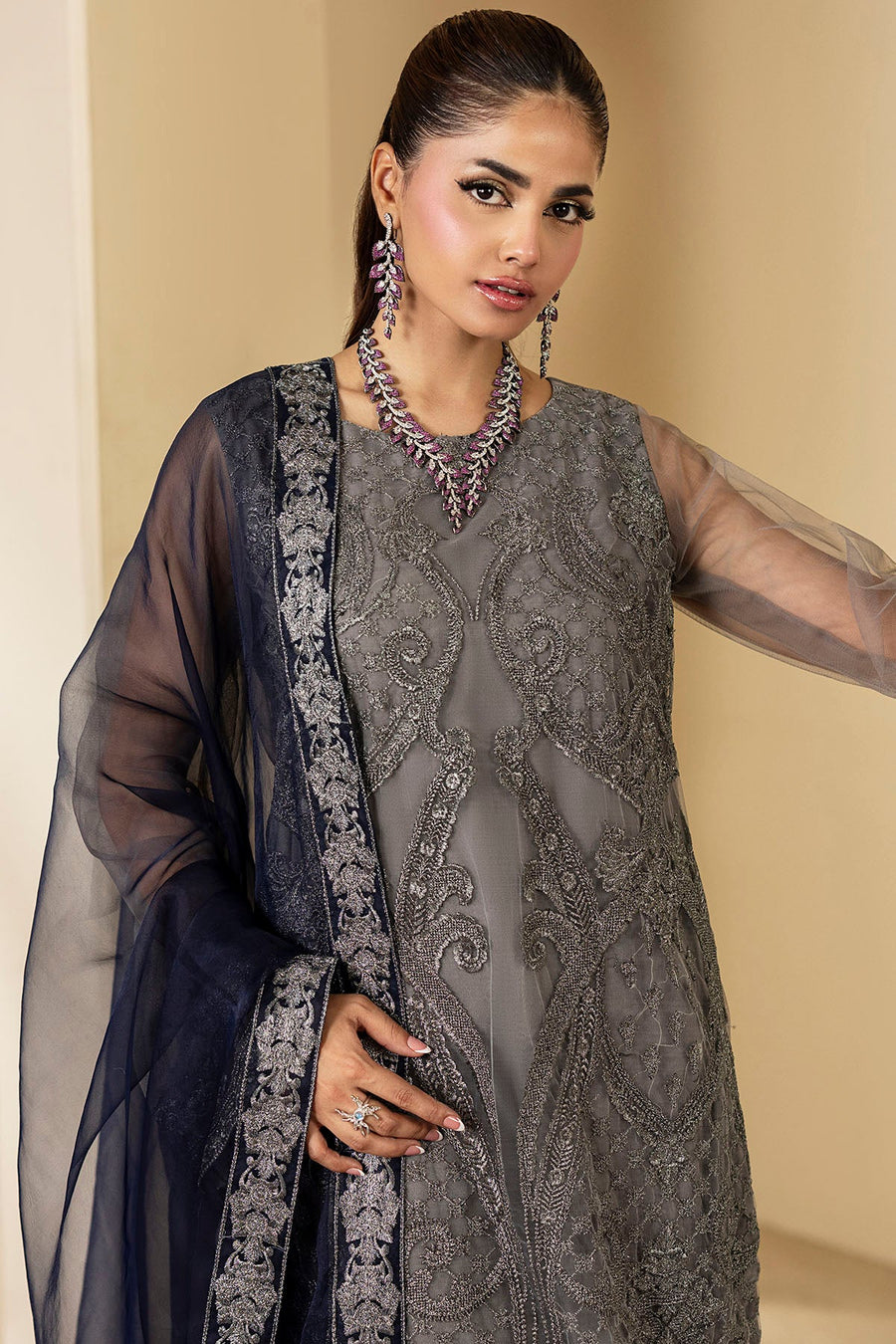 5336-ESME EMBROIDERED SILK NET STITCHED