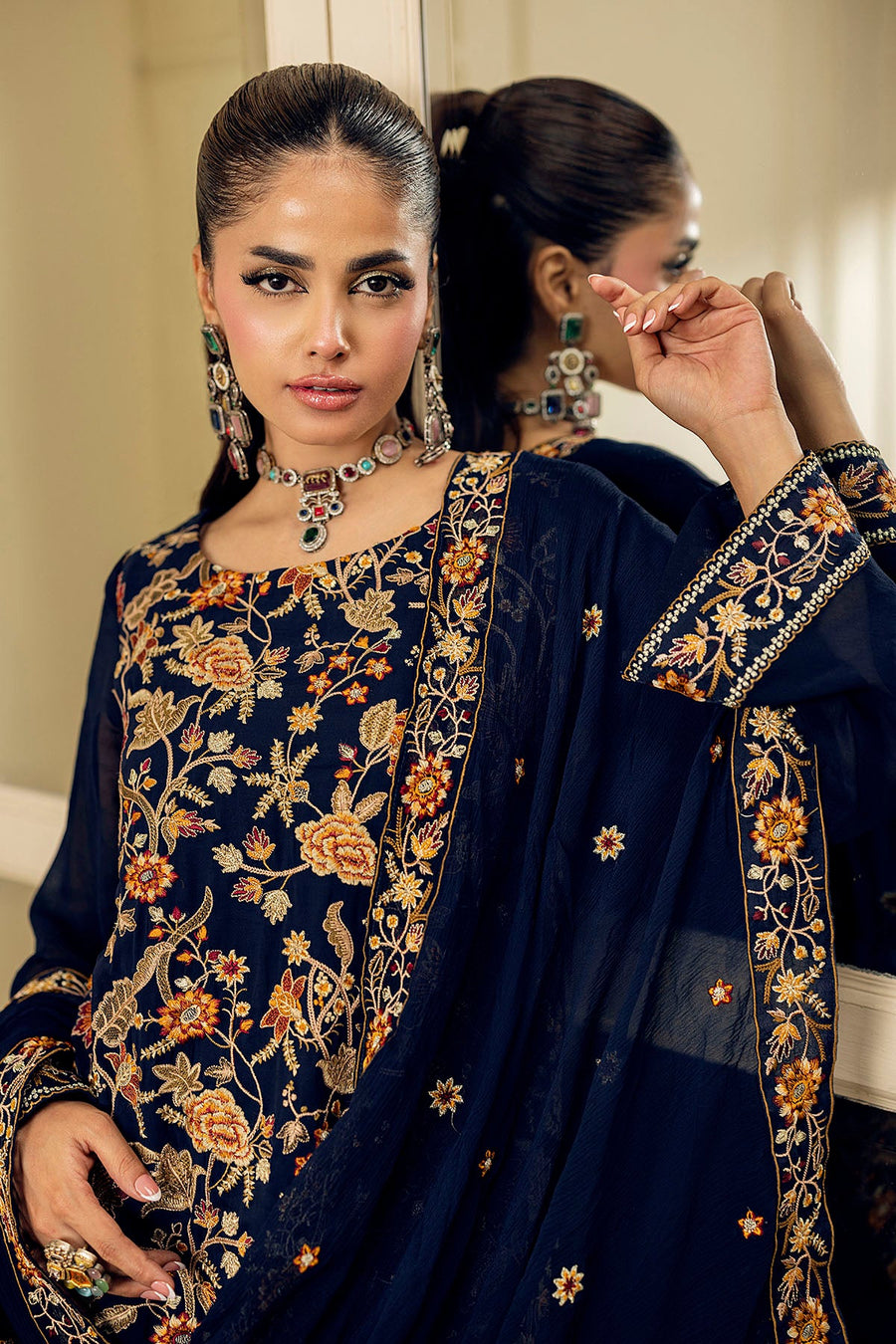 5340-VALERIA EMBROIDERED CHIFFON STITCHED