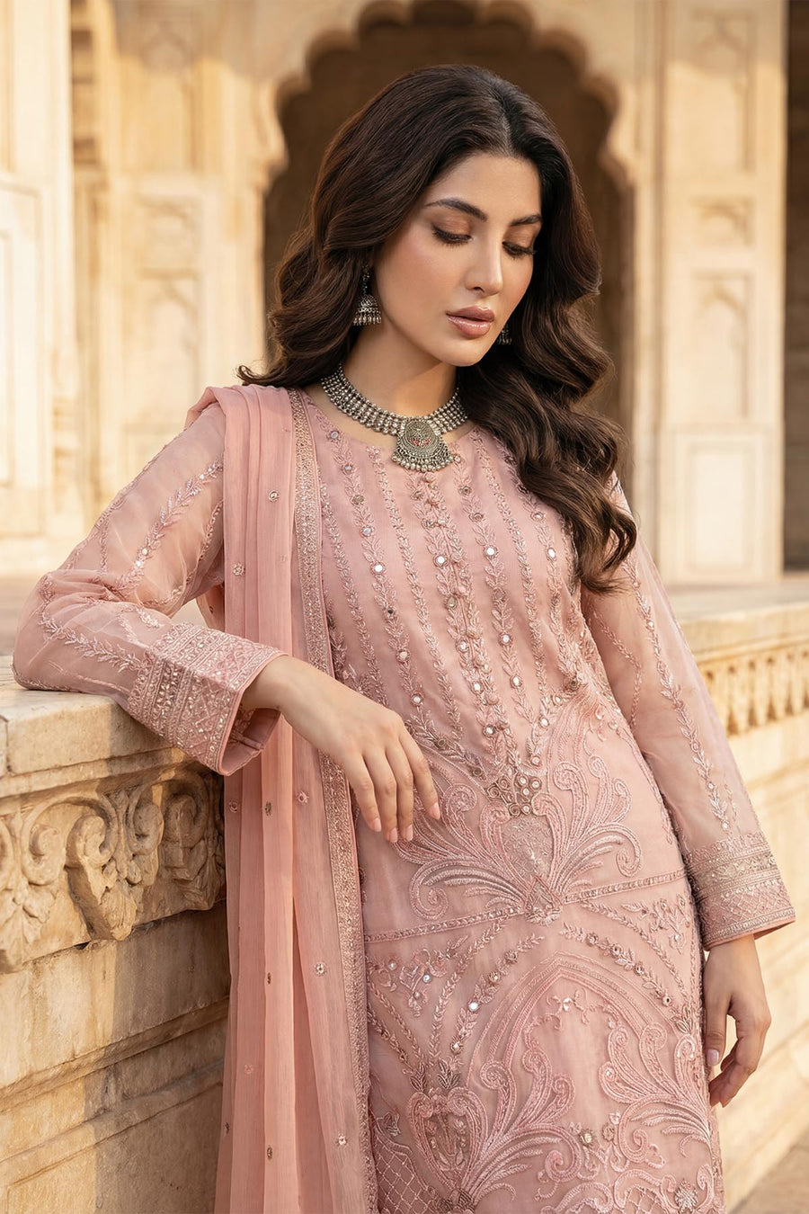 5343-DAMIRA EMBROIDERED SILK NET STITCHED
