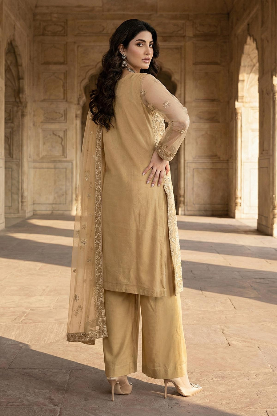 5346-HAZEL EMBROIDERED SILK NET STITCHED