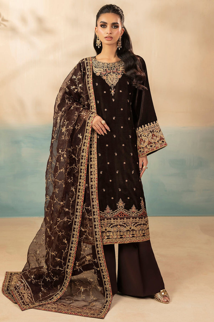 Alma Embroidered Velvet 3-Piece Winter Suit | 5673